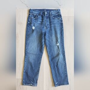 GAP Women's Distressed Straight Leg Jeans - Dark Blue